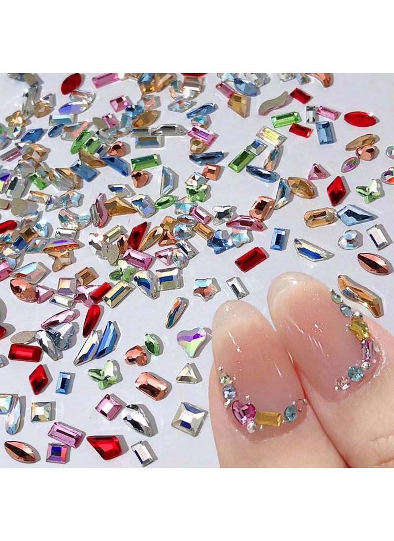 100Pcs Mini Colorful Nail Rhinestones for Nails Multi Shape Nail Gems and Charms Tiny Flatback Rhinestones Nail Charms Random Nail Crystals Nail Diamonds Rhinestones Nail Jewels for Nail Art Supplies