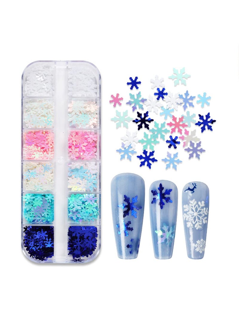 Snowflakes Nail Glitter Sequins 3D Holographic Christmas Nail Art Flakes White Pink Blue Snow Sequins Winter Nail Supplies for Women DIY Acrylic Nails Christmas Decorations Craft