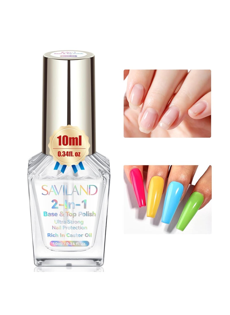 SAVILAND Base Top Coat Nail Polish: 2 in 1 Clear Quick Dry Nail Polish Long Lasting Fingernail Toe Polish Color Protection Resists Smudging Chipping Fading Shine Finish Polish for Salon Home Nail Art