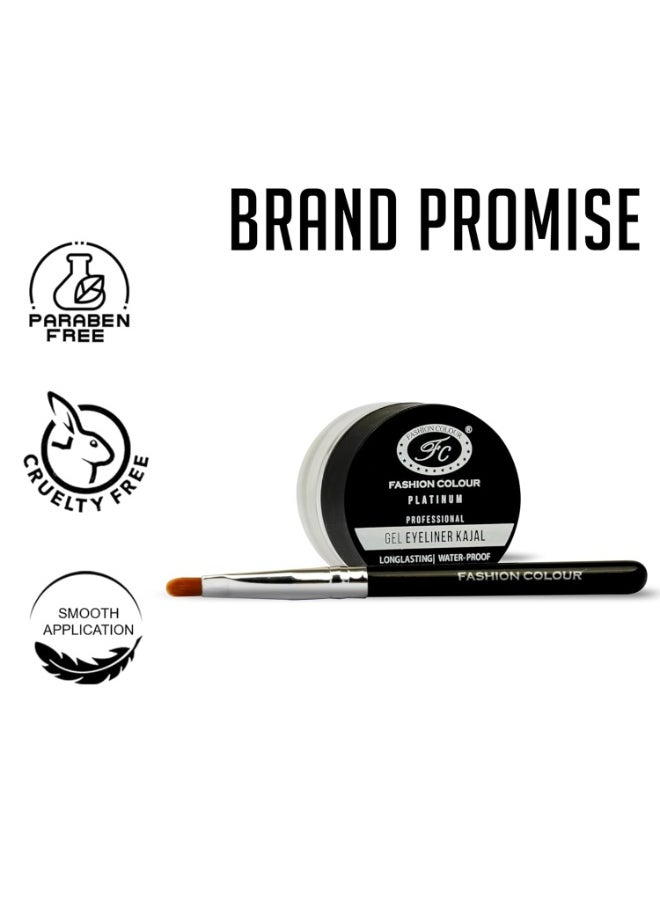 Professional Gel Eyeliner Kajal Long Lasting Waterproof Smudge-Proof Smooth Gliding 6g (Black)