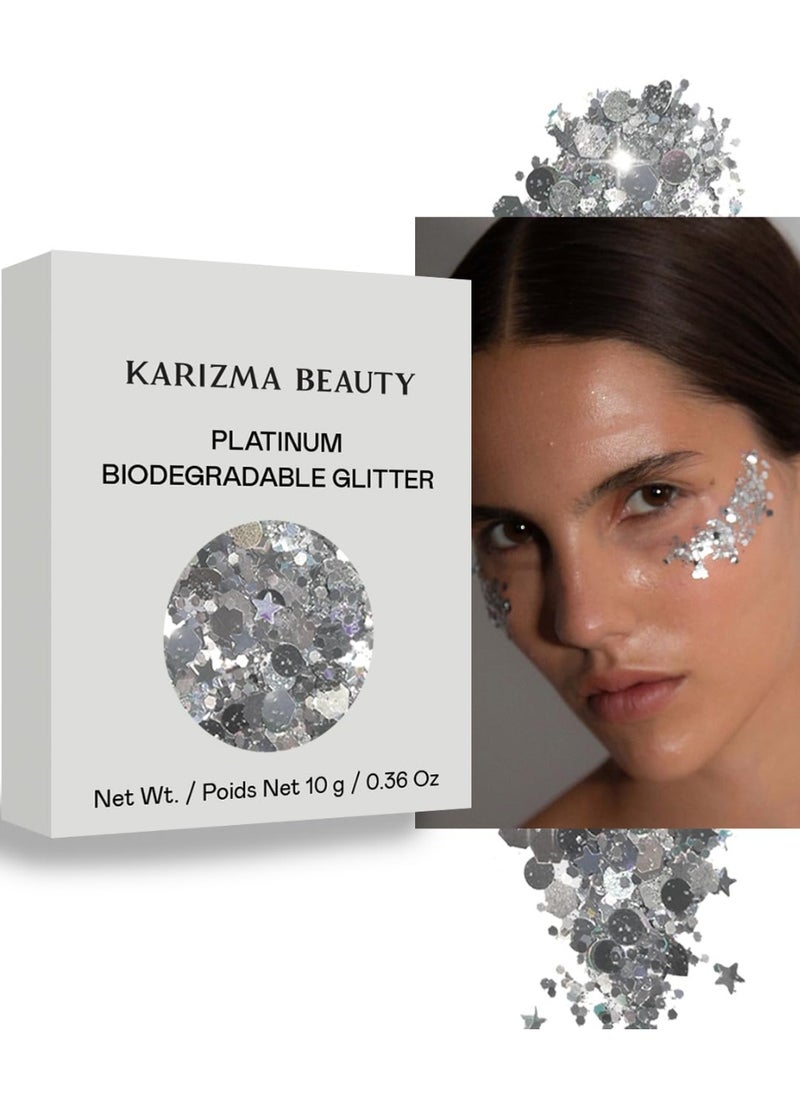 Platinum Biodegradable Chunky Glitter // Karizma Beauty Silver Bio Glitter Eco Glitter Face Glitter Festival Chunky 10g