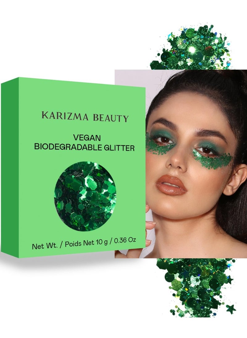 Vegan Biodegradable Chunky Glitter // Karizma Beauty Green Bio Glitter Eco Glitter Face Glitter Festival Chunky 10g