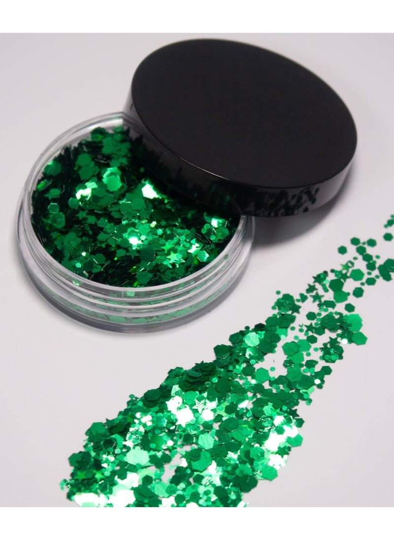 Vegan Biodegradable Chunky Glitter // Karizma Beauty Green Bio Glitter Eco Glitter Face Glitter Festival Chunky 10g