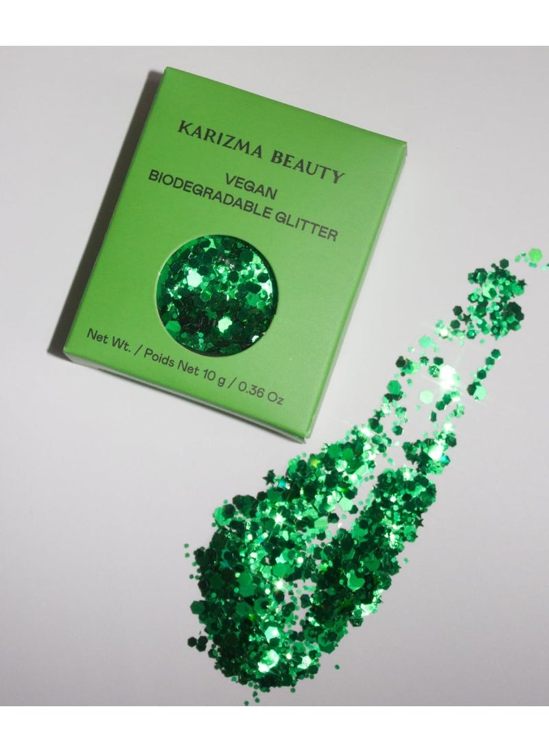 Vegan Biodegradable Chunky Glitter // Karizma Beauty Green Bio Glitter Eco Glitter Face Glitter Festival Chunky 10g
