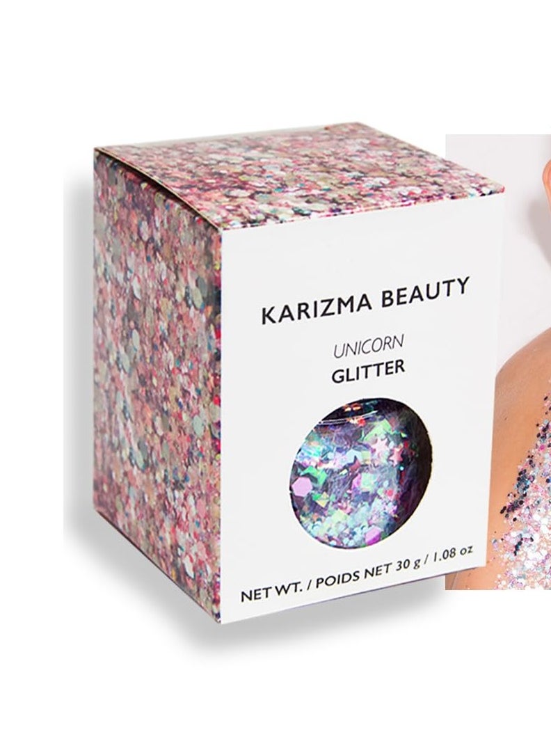 KARIZMA Unicorn Body Glitter - 30g Chunky Face, Hair, Eye & Body Glitter Set for Women - Rave & Festival Accessories