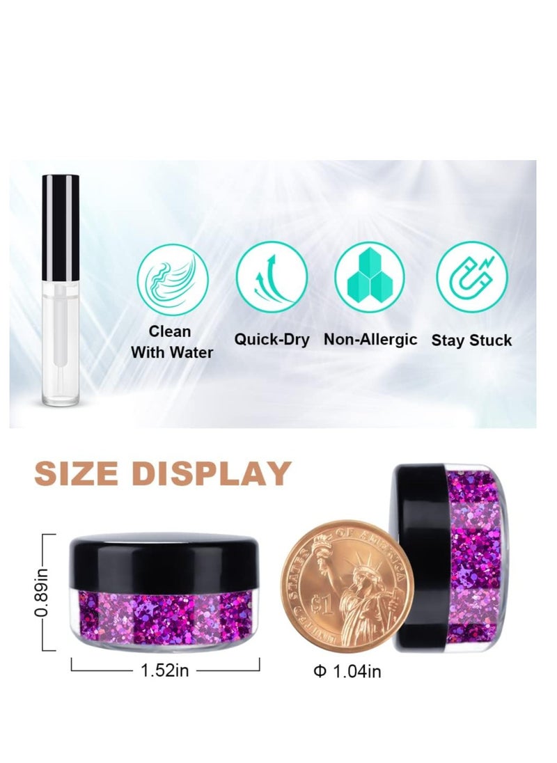 Purplish Red Holographic Chunky Glitter Cosmetic Body Hair Face Eye Nail for Festival Carnival Concert Party Beauty Rave Accessories Different Sizes&Shapes 2 Pots 14g/0.5oz+ Quick Dry Primer Glue Gel