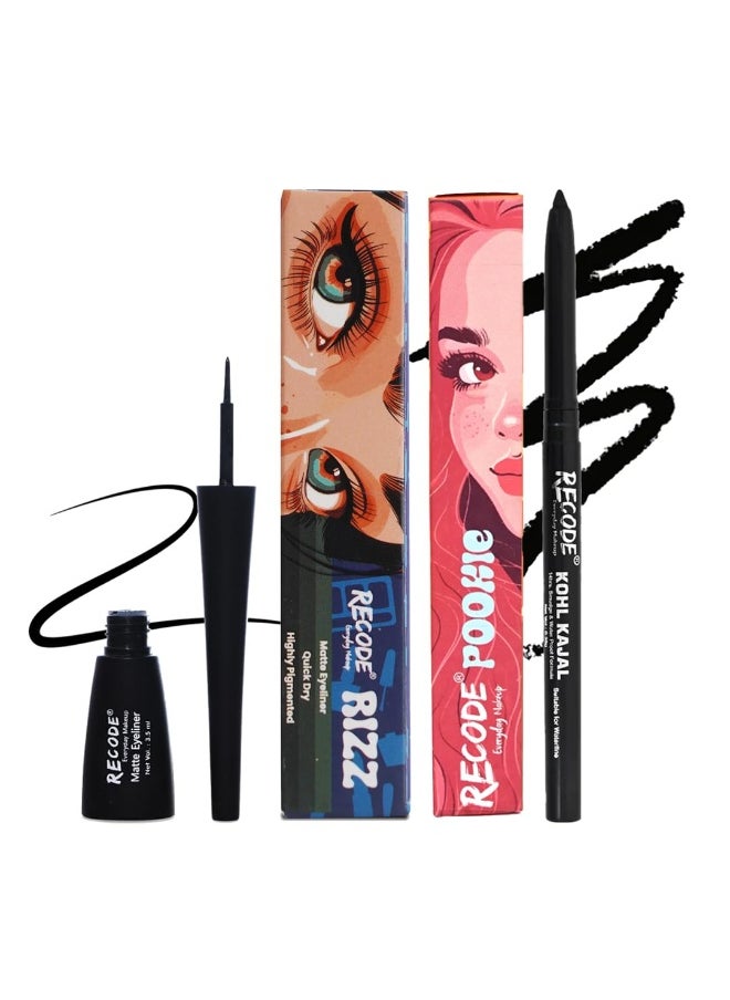 Black Eyeliner 3.5ml Kajal 0.35g Combo Intense Waterproof Long Lasting Bold Eyes
