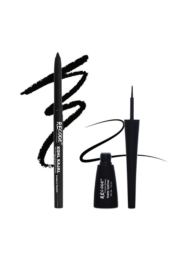 Black Eyeliner 3.5ml Kajal 0.35g Combo Intense Waterproof Long Lasting Bold Eyes