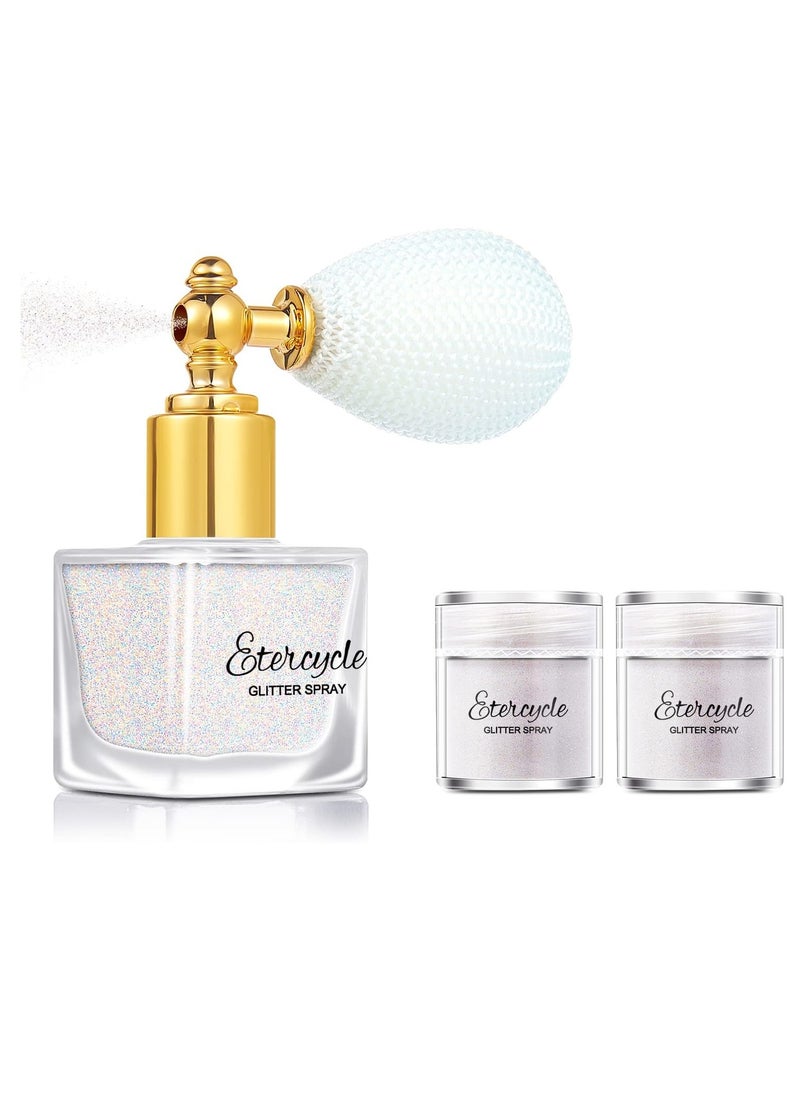 Etercycle White Body Glitter Spray, Shimmering Spray Powder Sparkle Powder, Cosmetic Shimmer Makeup Glitter for Hair and Body Face Clothes Nail Art Craft Design Easter Christmas Halloween Crafts