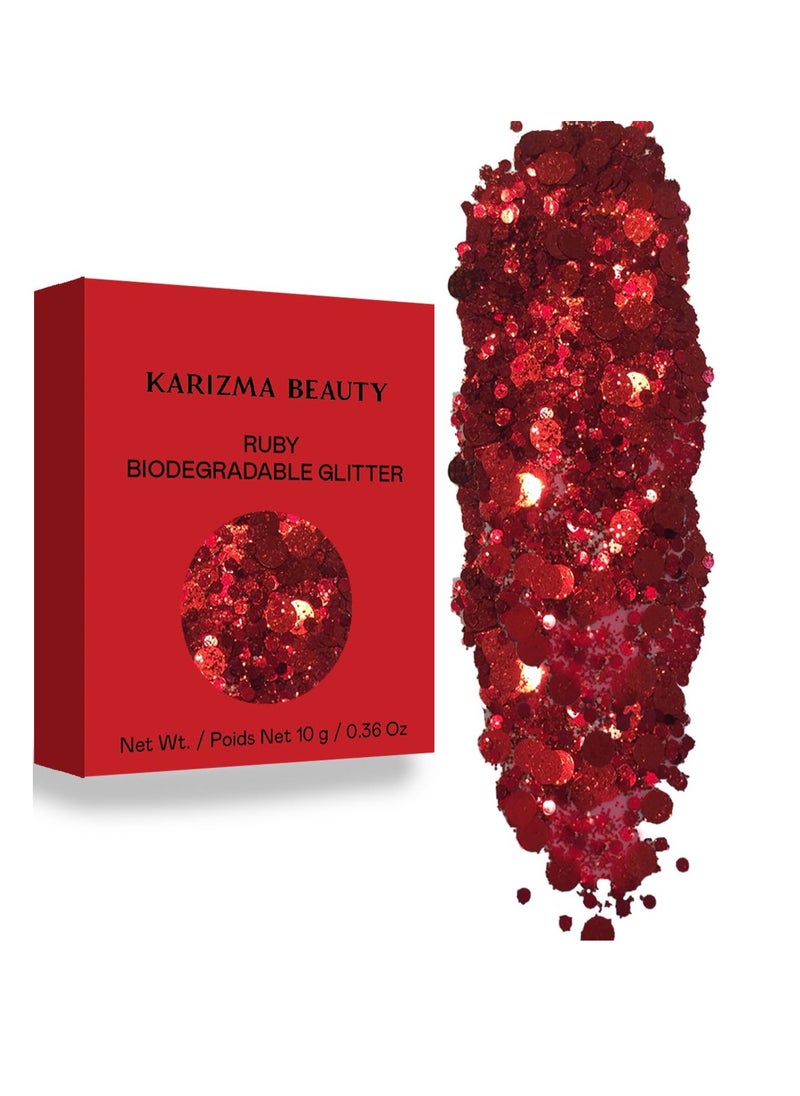Ruby Biodegradable Chunky Glitter by Karizma Beauty Red Bio Glitter Eco Glitter Face Glitter 8g