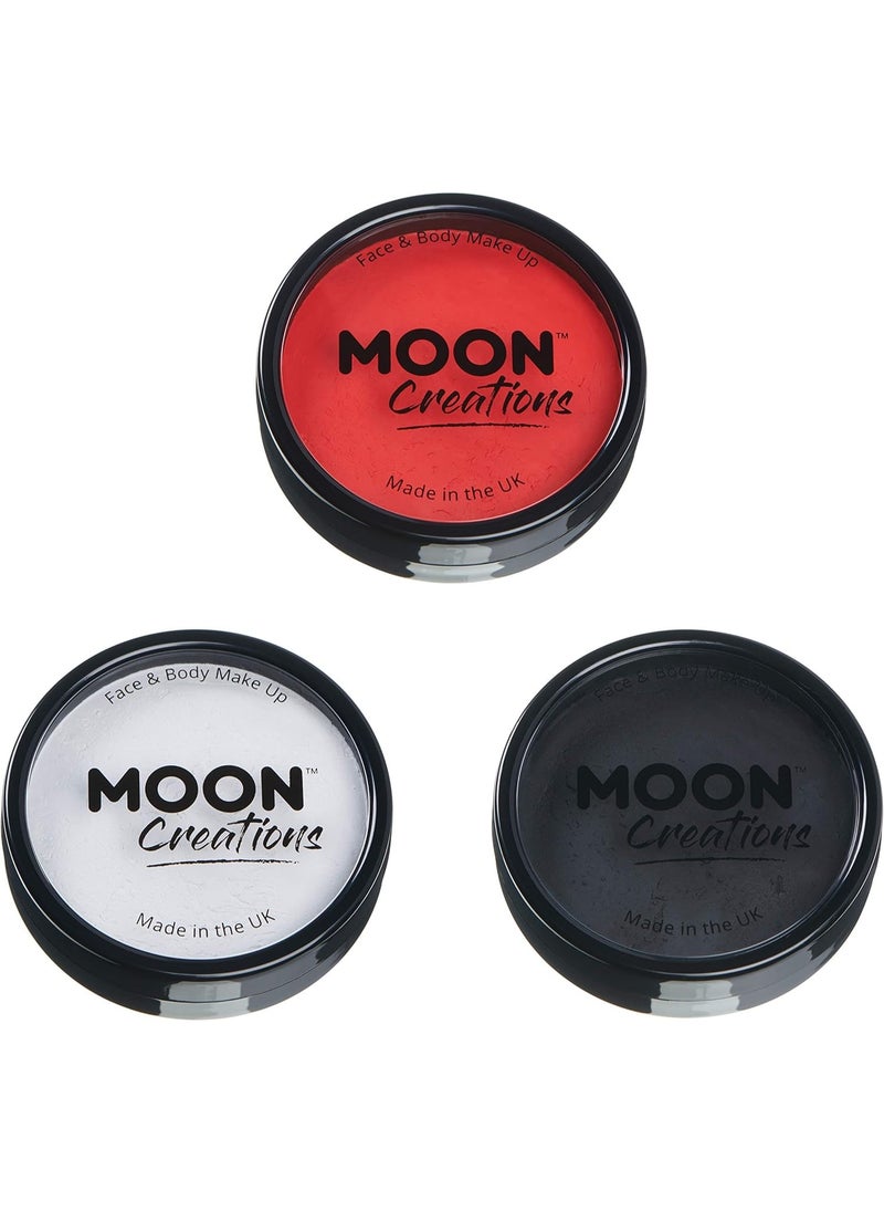 Pro Face & Body Paint Cake Pots by Moon Creations - Set of 3 - Professional Water Based Face Paint Makeup for Adults, Kids - 1.26oz