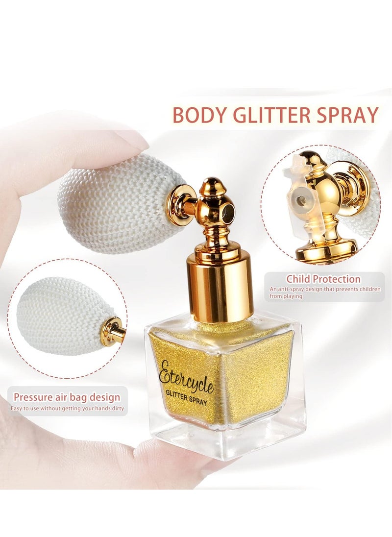 Etercycle Gold Body Glitter Spray, Shimmering Spray Powder Sparkle Powder, Cosmetic Shimmer Makeup Glitter for Hair and Body Face Clothes Nail Art Craft Design Easter Christmas Halloween Crafts