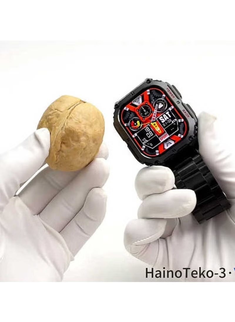 HainoTeko-3 AMOLED Smartwatch – 3 Strap Combo, Waterproof, Wireless Charging, Heart & Sleep Monitoring – Stylish Fitness Watch for Men & Women