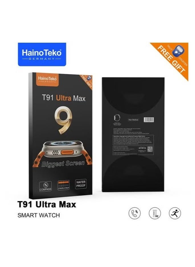 Haino Teko Germany T91 Ultra Max Compass Smartwatch – 2-Inch Largest Screen, Waterproof, Dual Strap Design, Free Gift Included – Premium Fitness Tracker for Men & Women