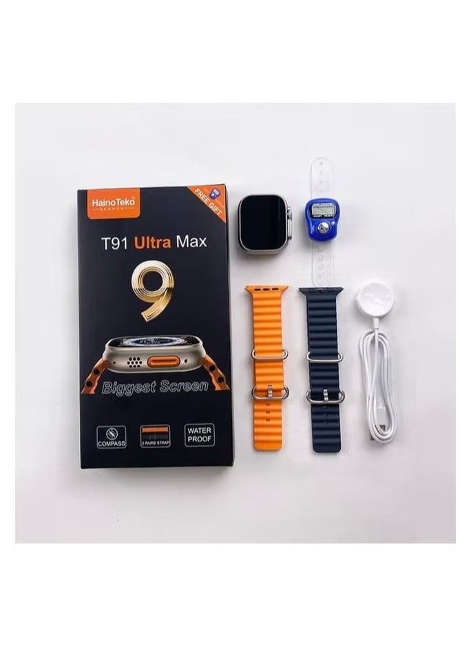 Haino Teko Germany T91 Ultra Max Compass Smartwatch – 2-Inch Largest Screen, Waterproof, Dual Strap Design, Free Gift Included – Premium Fitness Tracker for Men & Women
