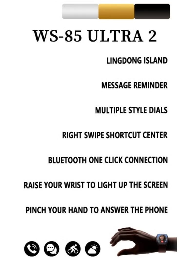 7-in-1 WS-85 Ultra2 Smartwatch Set – Silver, Waterproof Design, Long Battery Life, 7 Pairs of Straps, Health & Fitness Tracker for Men & Women