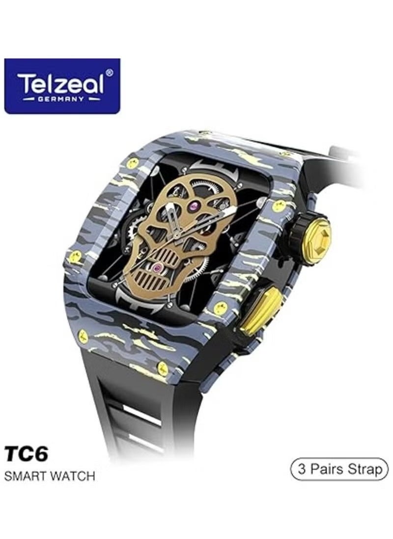 Telzeal Germany TC6 Richard Camouflage Watch – Black, 3 Pairs of Straps, Built-in Protection Case & Wireless Charger, Durable & Stylish Timepiece for Men & Boys