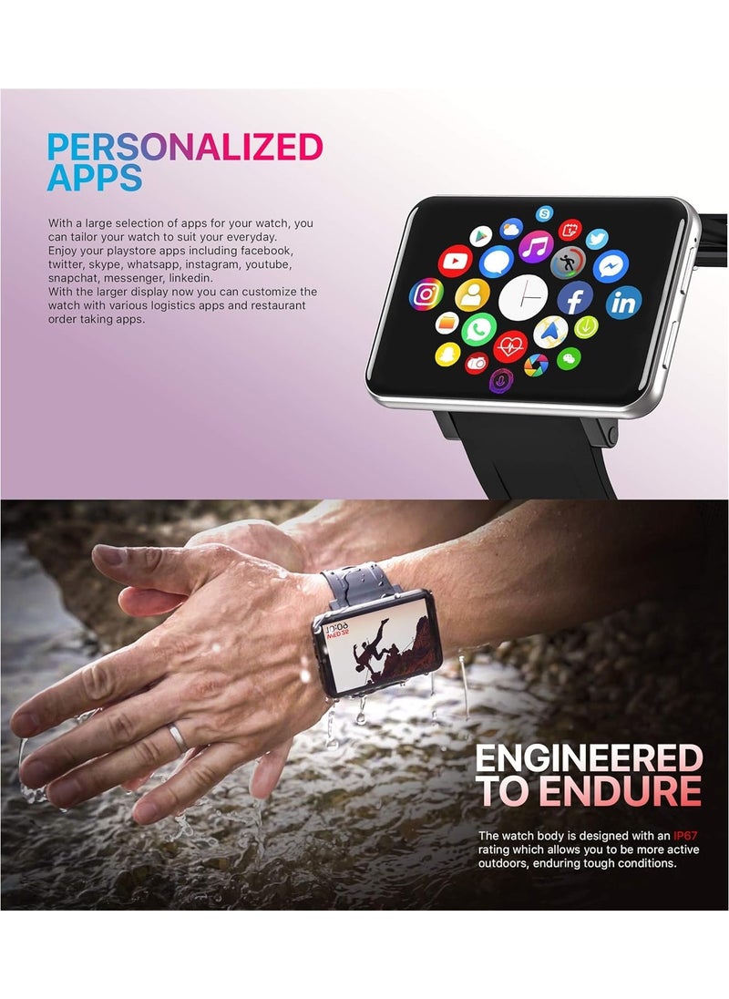 4G Smart Watch 2.86 Inch Screen Android 7.1 3GB+32GB 5MP Camera 2700mAh Battery Smartwatch for Men (Silver, 3GB+32GB)
