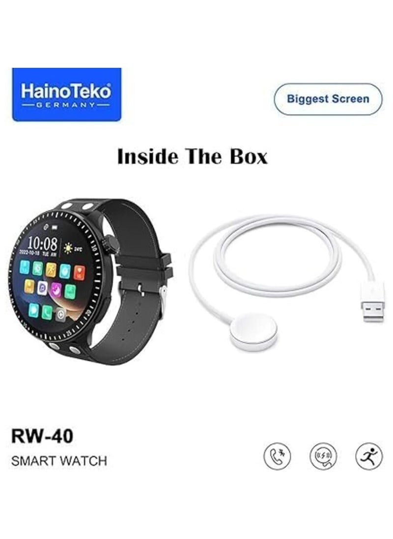 RW40 Smart Watch – 53MM Full Screen Round Display, Wireless Charger, Stylish Design for Men & Boys, Black – Fitness Tracker, Health Monitoring, and Smart Features