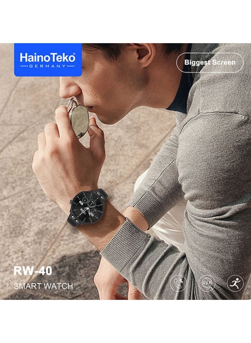 RW40 Smart Watch – 53MM Full Screen Round Display, Wireless Charger, Stylish Design for Men & Boys, Black – Fitness Tracker, Health Monitoring, and Smart Features