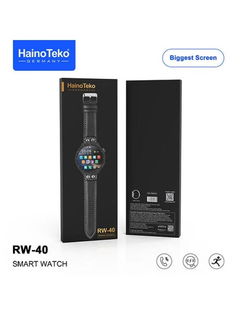 RW40 Smartwatch with 53mm Full-Screen Round Display, Wireless Charging, Fitness Tracker, Heart Rate and Sleep Monitor, Customizable Watch Faces, Long Battery Life – Stylish Design for Men and Boys (Black)