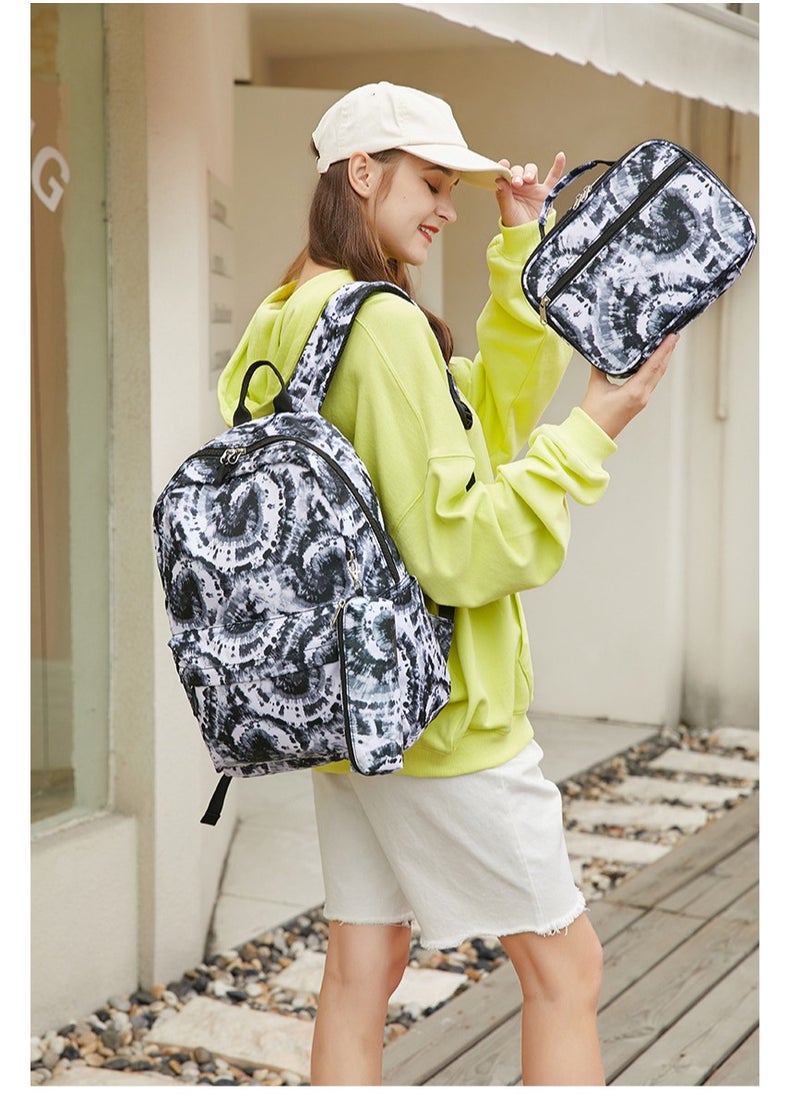 Tie-dye Art Backpack For Boys and Girls, Printed Backpack For Junior and Senior High School Students, Large-capacity Schoolbag 30*42*14CM + Insulated Lunch Bag 25*17.5*9.5CM + Pencil Case 19*5*4CM Three-piece Set