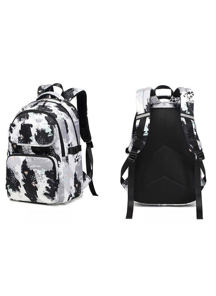 Inkjet Painting Graffiti Backpack for Girls, Contrasting Color Printing, Elementary School Student Backpack, Lightweight Waterproof Backpack 33*43*20CM + Insulated Lunch Bag 25*18*10CM + Pencil Case 20*5*4CM Three-piece Set