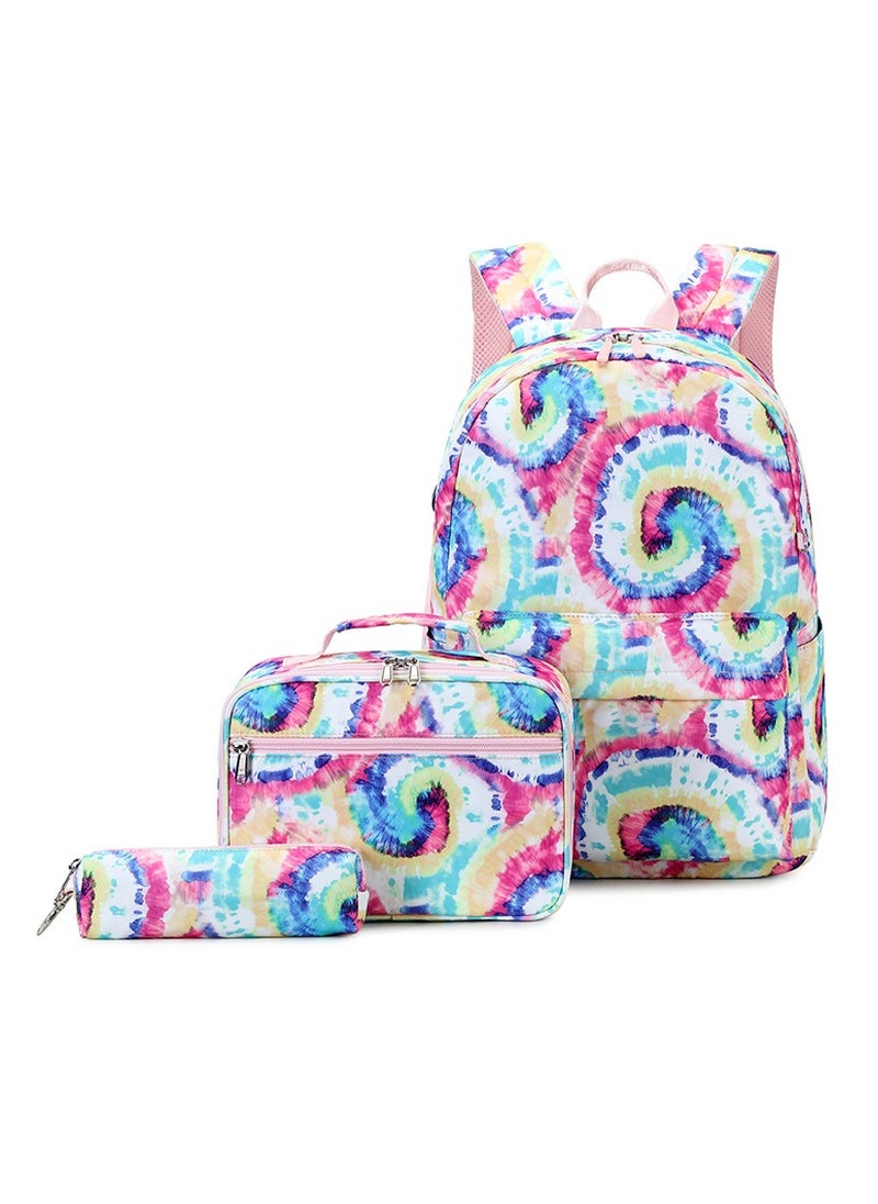 Tie-dye Art Backpack For Boys and Girls, Printed Backpack For Junior and Senior High School Students, Large-capacity Schoolbag 30*42*14CM + Insulated Lunch Bag 25*17.5*9.5CM + Pencil Case 19*5*4CM Three-piece Set