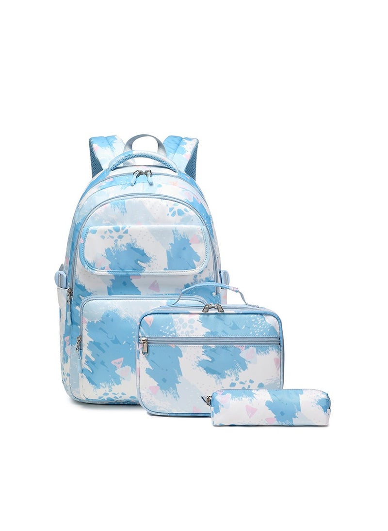 Inkjet Painting Graffiti Backpack for Girls, Contrasting Color Printing, Elementary School Student Backpack, Lightweight Waterproof Backpack 33*43*20CM + Insulated Lunch Bag 25*18*10CM + Pencil Case 20*5*4CM Three-piece Set