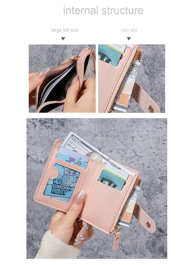 Ladies Purse Wallet PU Leather Short Women Wallet Card Holder Organiser Wallet Wristlet Clutch Wallet with Zipper Pocket Coin Purse Phone Wallet