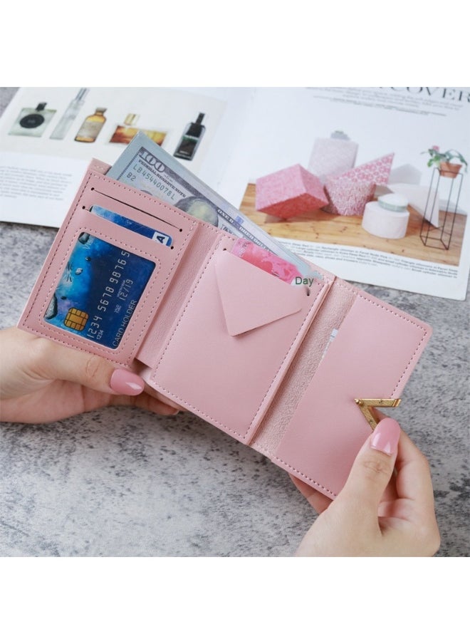 New Triple Fold Women's Purse Short Retro Card Bag PU Imitation Leather Simple Folding Student Wallet Woman