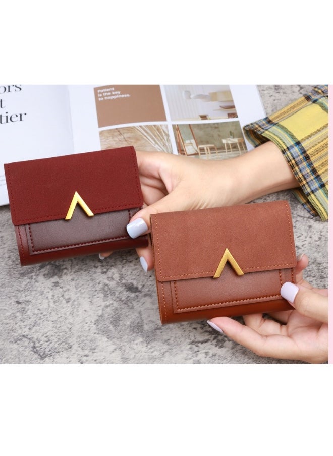 New Triple Fold Women's Purse Short Retro Card Bag PU Imitation Leather Simple Folding Student Wallet Woman