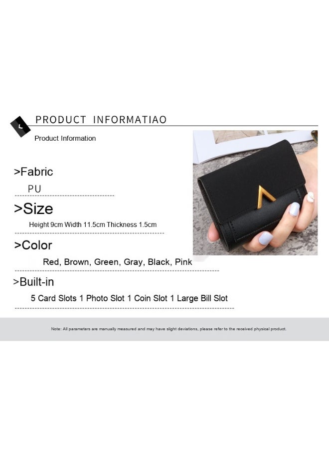 New Triple Fold Women's Purse Short Retro Card Bag PU Imitation Leather Simple Folding Student Wallet Woman