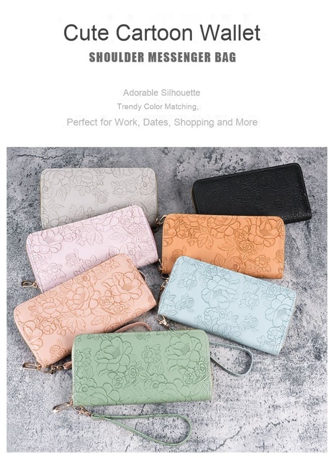 Ladies Purse Wallet PU Leather Long Women Wallet Card Holder Organiser Wallet Wristlet Clutch Wallet with Zipper Pocket Coin Purse Phone Wallet with Pendant