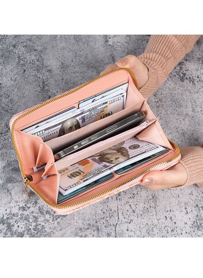 Ladies Purse Wallet PU Leather Long Women Wallet Card Holder Organiser Wallet Wristlet Clutch Wallet with Zipper Pocket Coin Purse Phone Wallet with Pendant