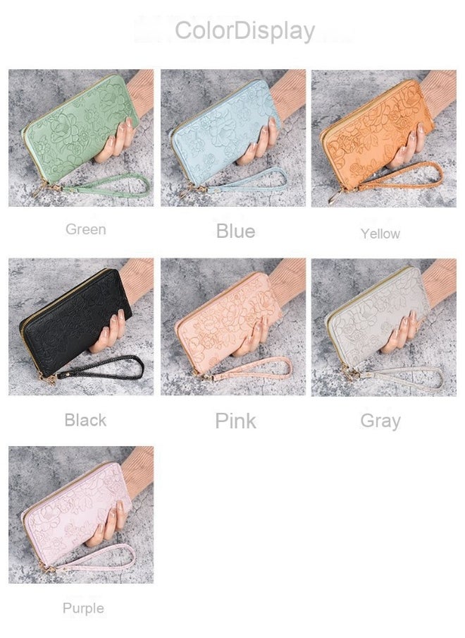 Ladies Purse Wallet PU Leather Long Women Wallet Card Holder Organiser Wallet Wristlet Clutch Wallet with Zipper Pocket Coin Purse Phone Wallet with Pendant