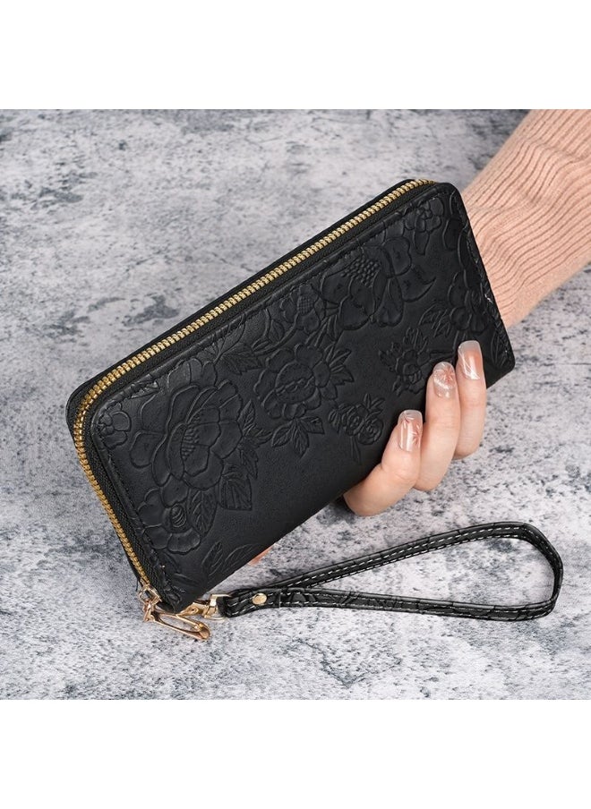 Ladies Purse Wallet PU Leather Long Women Wallet Card Holder Organiser Wallet Wristlet Clutch Wallet with Zipper Pocket Coin Purse Phone Wallet with Pendant