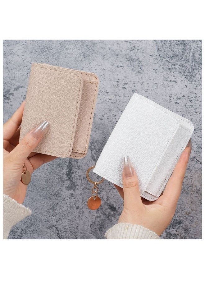 Thin Card Bag Short Cute Small Women's Purse Simple Light Luxury Leather Document Storage Bag with Pendant