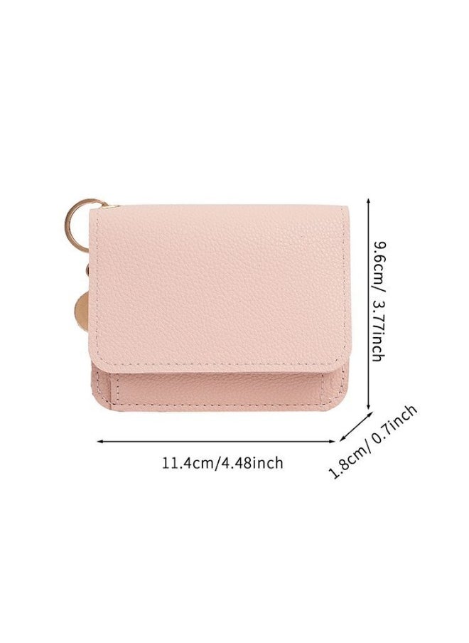 Thin Card Bag Short Cute Small Women's Purse Simple Light Luxury Leather Document Storage Bag with Pendant