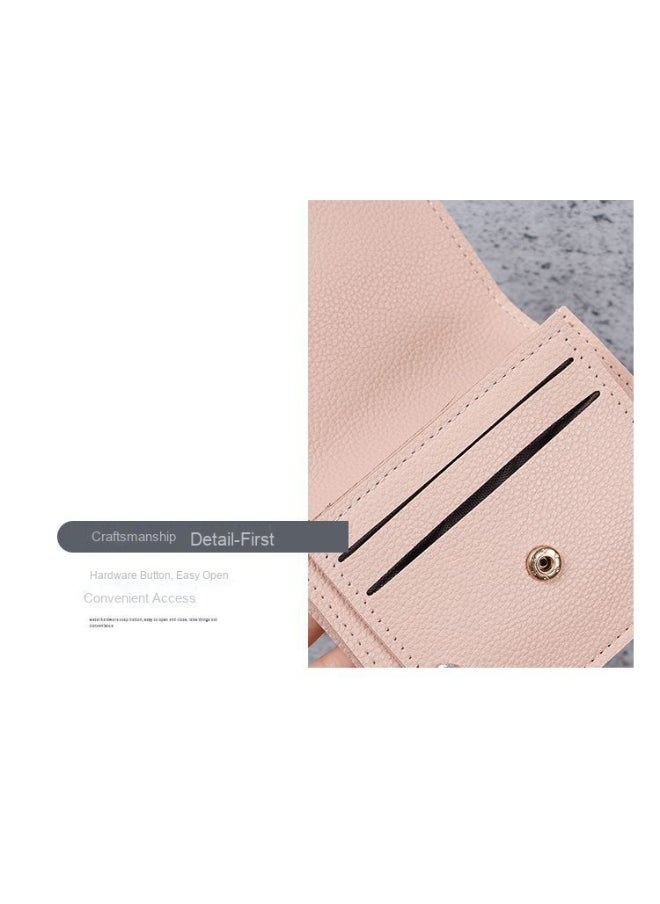 Thin Card Bag Short Cute Small Women's Purse Simple Light Luxury Leather Document Storage Bag with Pendant