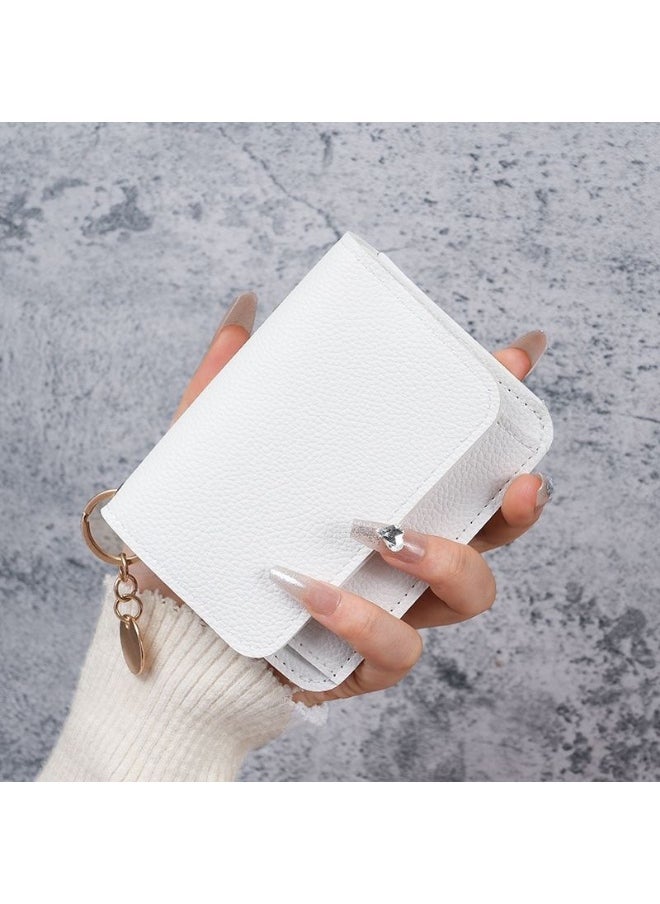 Thin Card Bag Short Cute Small Women's Purse Simple Light Luxury Leather Document Storage Bag with Pendant