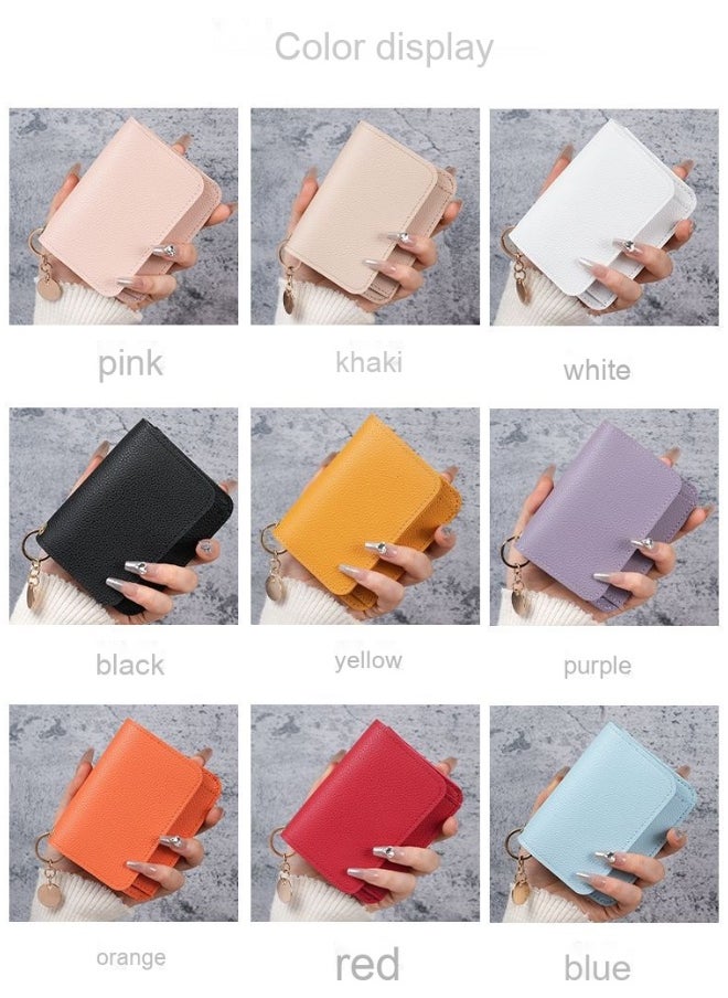 Thin Card Bag Short Cute Small Women's Purse Simple Light Luxury Leather Document Storage Bag with Pendant