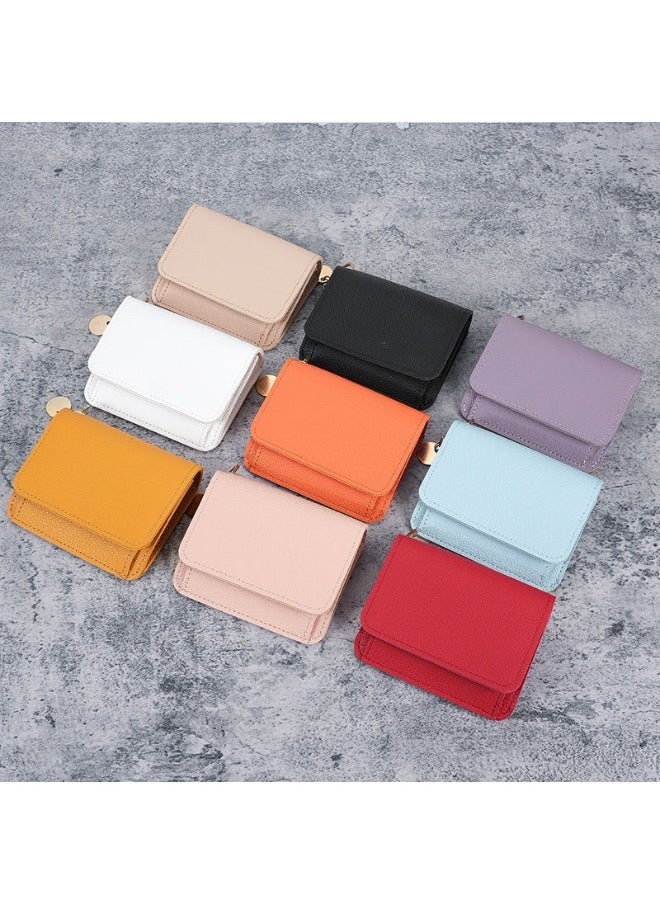 Thin Card Bag Short Cute Small Women's Purse Simple Light Luxury Leather Document Storage Bag with Pendant