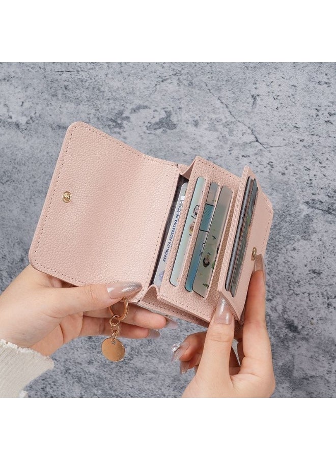 Thin Card Bag Short Cute Small Women's Purse Simple Light Luxury Leather Document Storage Bag with Pendant