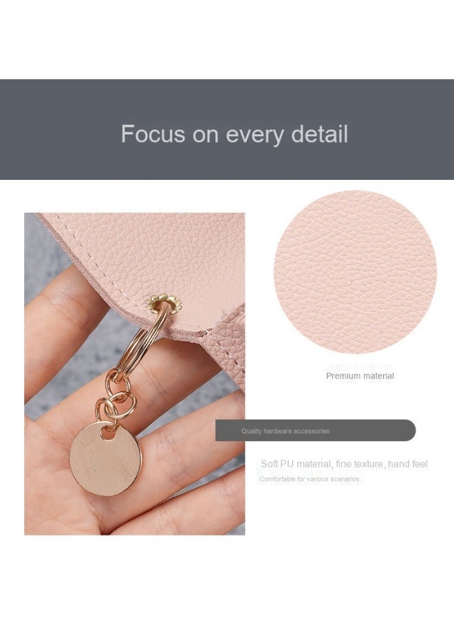 Thin Card Bag Short Cute Small Women's Purse Simple Light Luxury Leather Document Storage Bag with Pendant