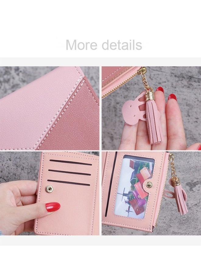 Ladies Purse Wallet PU Leather Mini Women Wallet Card Holder Organiser Wallet Wristlet Clutch Wallet with Zipper Pocket Coin Purse Phone Wallet with Tassel and Pendant