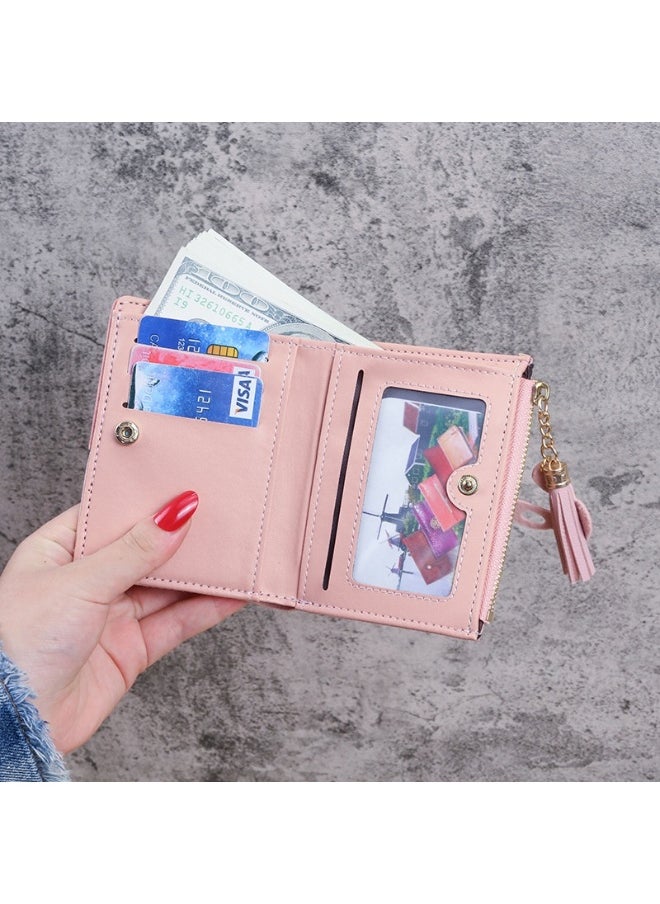 Ladies Purse Wallet PU Leather Mini Women Wallet Card Holder Organiser Wallet Wristlet Clutch Wallet with Zipper Pocket Coin Purse Phone Wallet with Tassel and Pendant