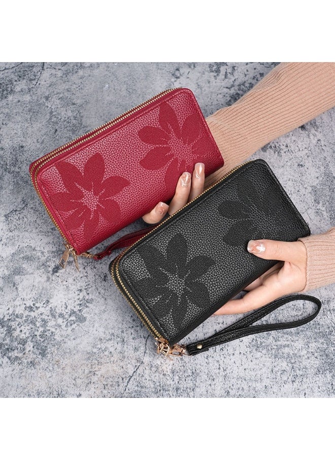 Ladies Purse Wallet PU Leather Long Women Wallet Card Holder Organiser Wallet Wristlet Clutch Wallet with Zipper Pocket Coin Purse Phone Wallet with Pendant