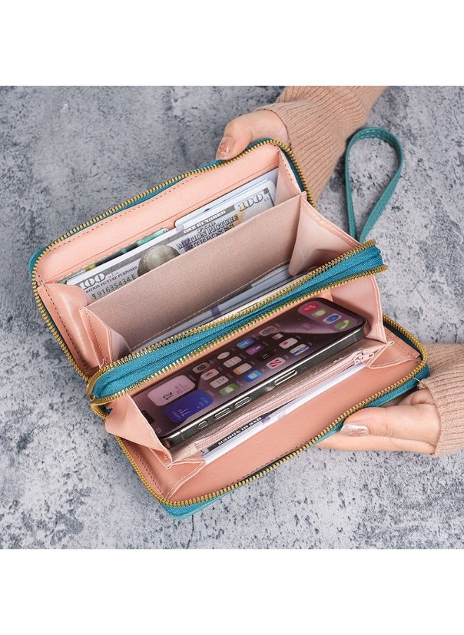 Ladies Purse Wallet PU Leather Long Women Wallet Card Holder Organiser Wallet Wristlet Clutch Wallet with Zipper Pocket Coin Purse Phone Wallet with Pendant