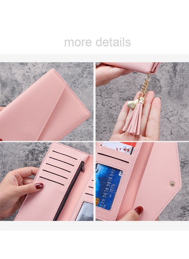 Ladies Purse Wallet PU Leather Long Women Wallet Card Holder Organiser Wallet Wristlet Clutch Wallet with Zipper Pocket Coin Purse Phone Wallet with Tassel and Pendant